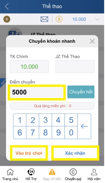 Điền vào số điểm muốn chuyển - iconetwork.io